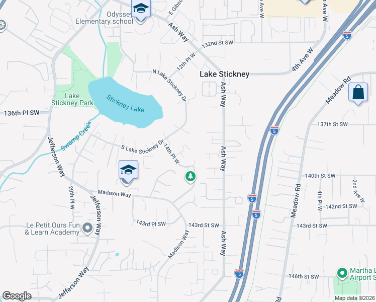 map of restaurants, bars, coffee shops, grocery stores, and more near 1224 138th Place Southwest in Lynnwood