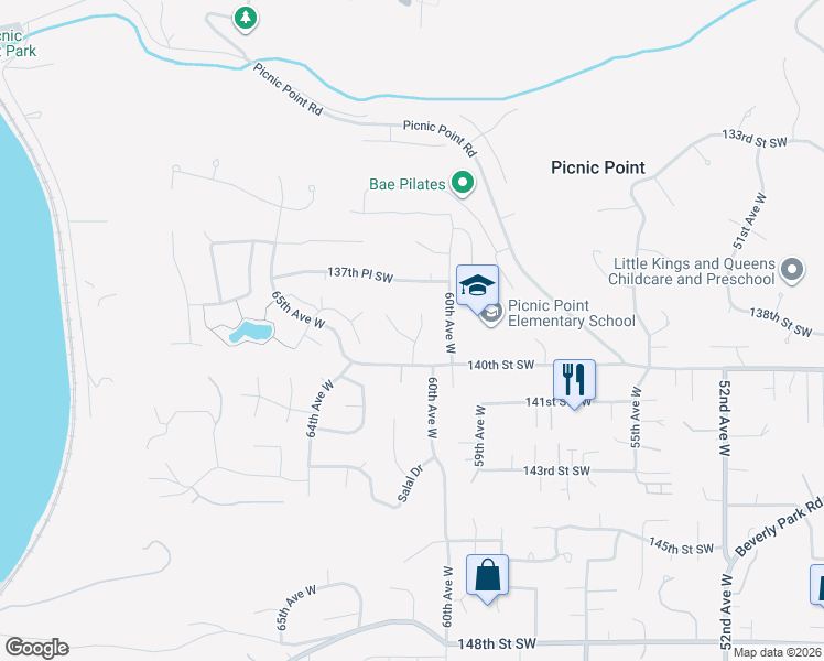 map of restaurants, bars, coffee shops, grocery stores, and more near 6105 139th Place Southwest in Edmonds