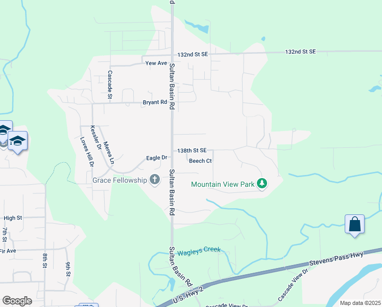 map of restaurants, bars, coffee shops, grocery stores, and more near 13893 Beech Court in Sultan