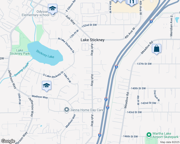 map of restaurants, bars, coffee shops, grocery stores, and more near 13724 Ash Way in Everett