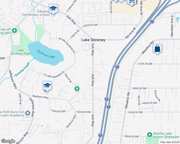 map of restaurants, bars, coffee shops, grocery stores, and more near 13724 Ash Way in Everett