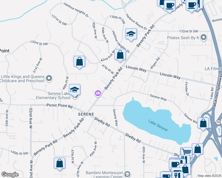 map of restaurants, bars, coffee shops, grocery stores, and more near 4315 Serene Way in Lynnwood