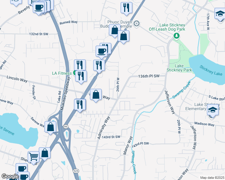 map of restaurants, bars, coffee shops, grocery stores, and more near 2709 Lincoln Way in Lynnwood