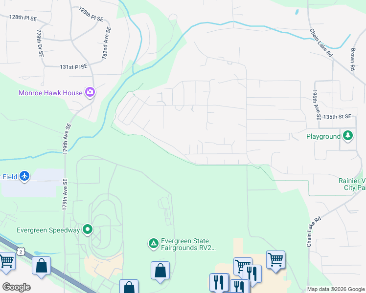 map of restaurants, bars, coffee shops, grocery stores, and more near 18809 137th Street Southeast in Monroe