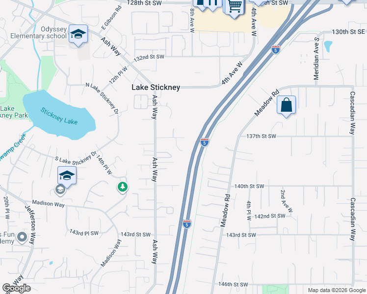 map of restaurants, bars, coffee shops, grocery stores, and more near 13633 9th Place West in Everett