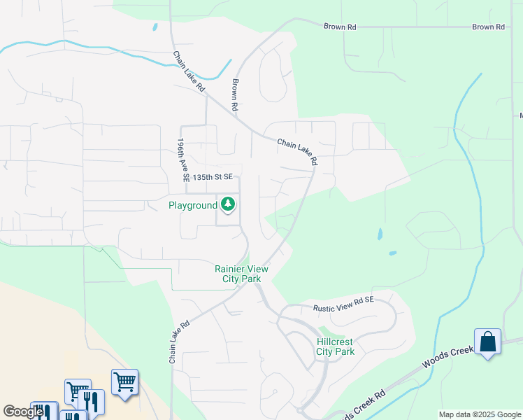 map of restaurants, bars, coffee shops, grocery stores, and more near 13624 Chain Lake Road in Monroe