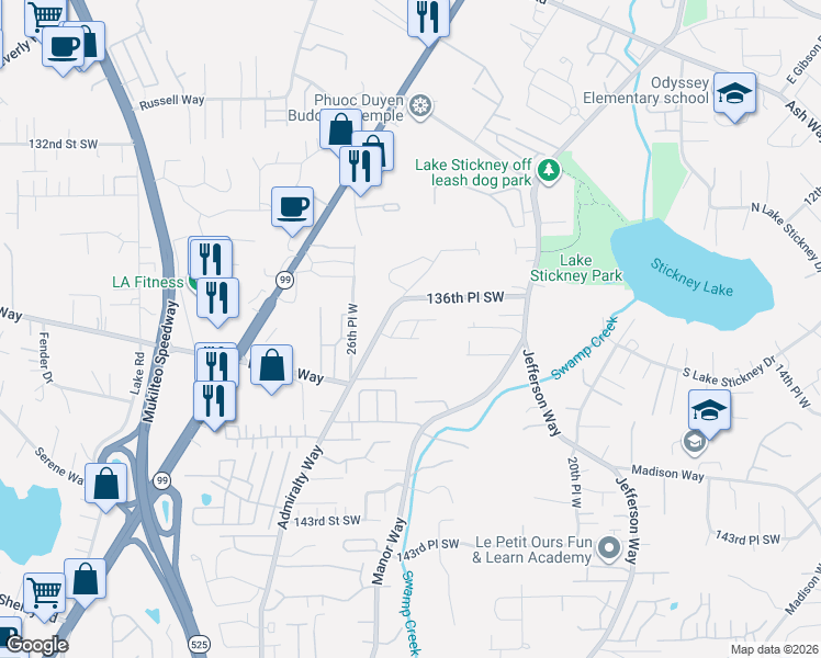 map of restaurants, bars, coffee shops, grocery stores, and more near 13717 Admiralty Way in Lynnwood