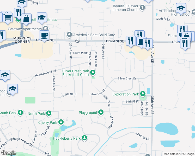 map of restaurants, bars, coffee shops, grocery stores, and more near 2810 136th Place Southeast in Mill Creek