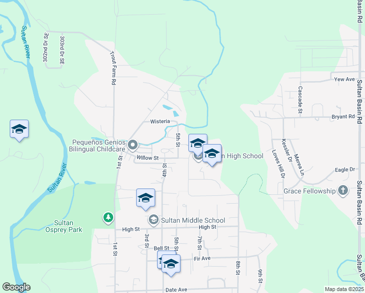 map of restaurants, bars, coffee shops, grocery stores, and more near 1066 5th Street in Sultan