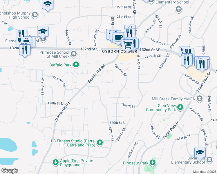 map of restaurants, bars, coffee shops, grocery stores, and more near 4725 137th Street Southeast in Snohomish