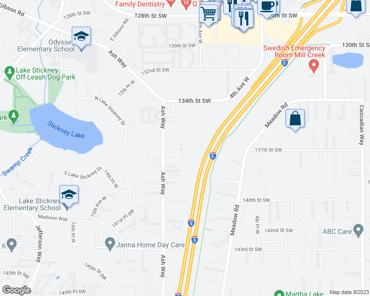 map of restaurants, bars, coffee shops, grocery stores, and more near 13633 9th Place West in Everett