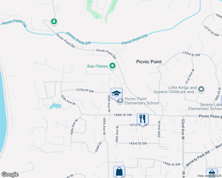 map of restaurants, bars, coffee shops, grocery stores, and more near 13705 60th Avenue West in Edmonds