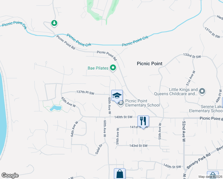map of restaurants, bars, coffee shops, grocery stores, and more near 13627 60th Avenue West in Edmonds