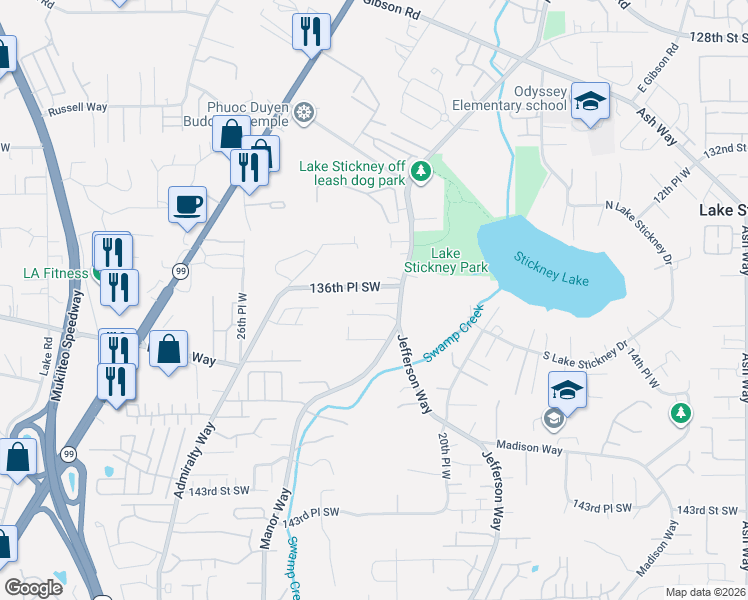 map of restaurants, bars, coffee shops, grocery stores, and more near 13628 Manor Way in Lynnwood