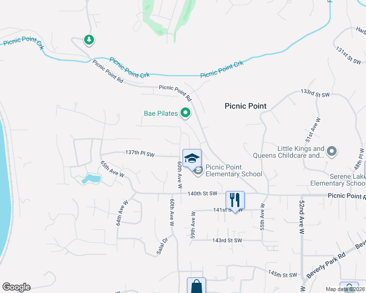 map of restaurants, bars, coffee shops, grocery stores, and more near 13627 60th Avenue West in Edmonds
