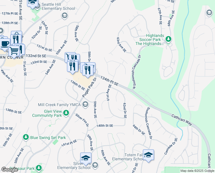 map of restaurants, bars, coffee shops, grocery stores, and more near 6010 136th Street Southeast in Everett
