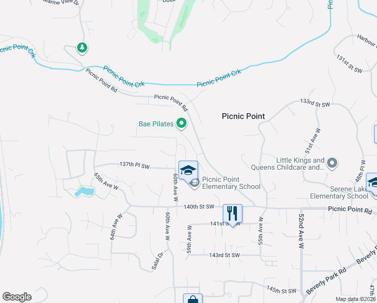 map of restaurants, bars, coffee shops, grocery stores, and more near 5907 136th St SW in Edmonds