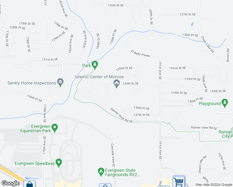 map of restaurants, bars, coffee shops, grocery stores, and more near 18614 134th Street Southeast in Monroe