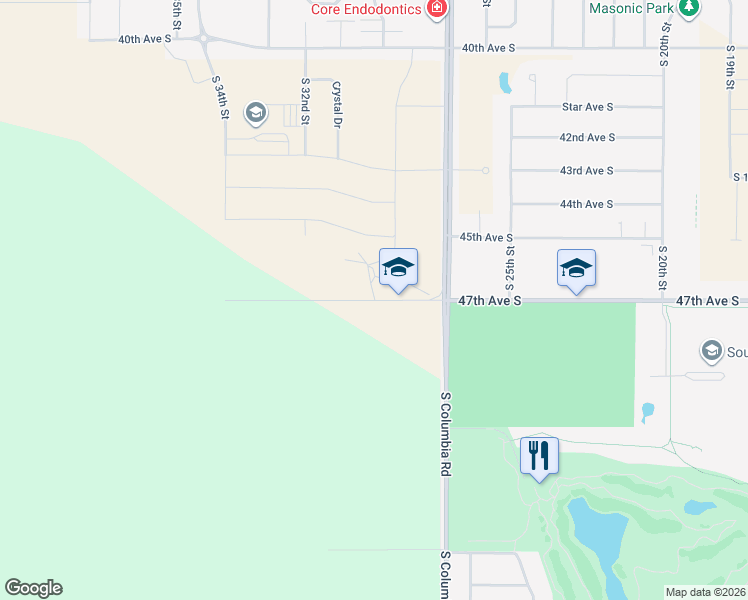 map of restaurants, bars, coffee shops, grocery stores, and more near 3182 47th Avenue South in Grand Forks