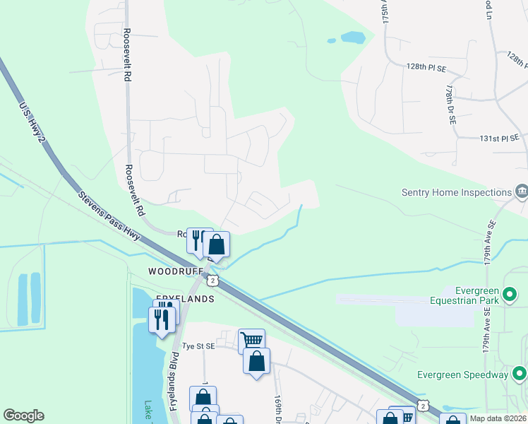 map of restaurants, bars, coffee shops, grocery stores, and more near 16897 Copper Mountain Road Southeast in Monroe