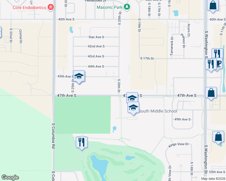 map of restaurants, bars, coffee shops, grocery stores, and more near 2150 47th Avenue South in Grand Forks