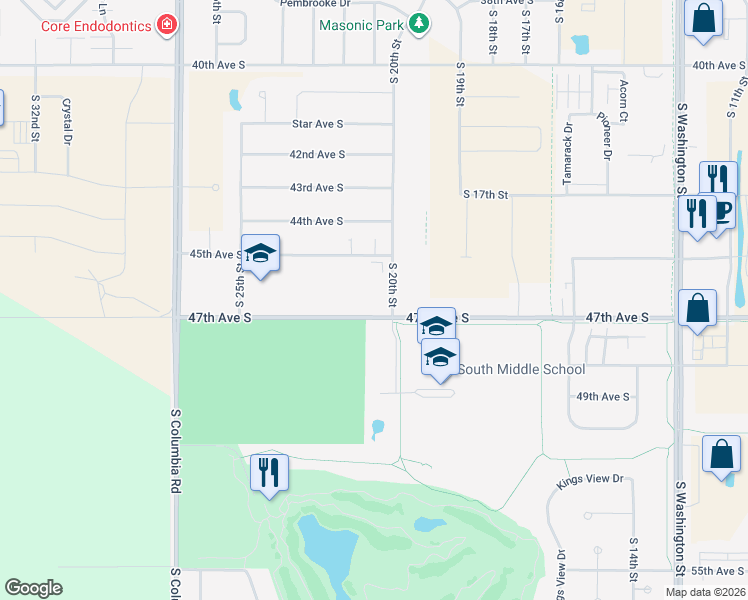 map of restaurants, bars, coffee shops, grocery stores, and more near 2150 47th Avenue South in Grand Forks