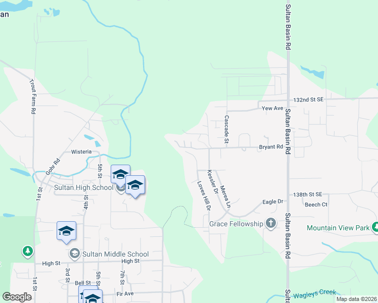 map of restaurants, bars, coffee shops, grocery stores, and more near 1219 Loves Hill Drive in Sultan