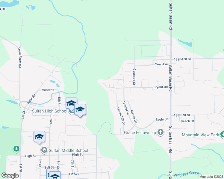map of restaurants, bars, coffee shops, grocery stores, and more near 1219 Loves Hill Drive in Sultan