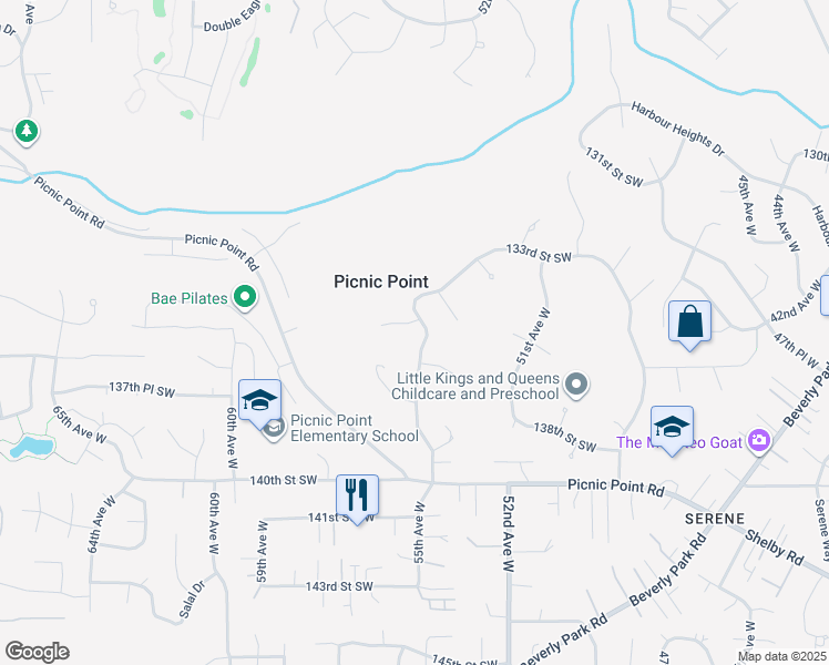 map of restaurants, bars, coffee shops, grocery stores, and more near 5406 135th Place Southwest in Edmonds
