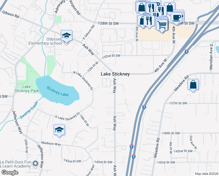 map of restaurants, bars, coffee shops, grocery stores, and more near 1106 135th Street Southwest in Everett