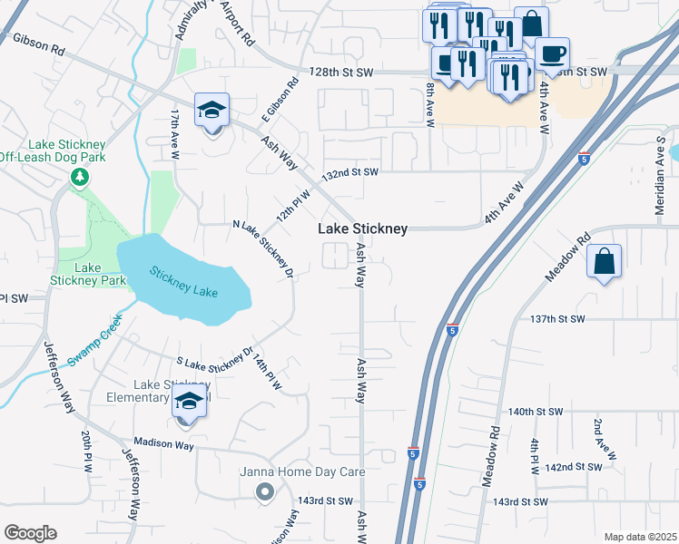 map of restaurants, bars, coffee shops, grocery stores, and more near 1106 135th Street Southwest in Everett