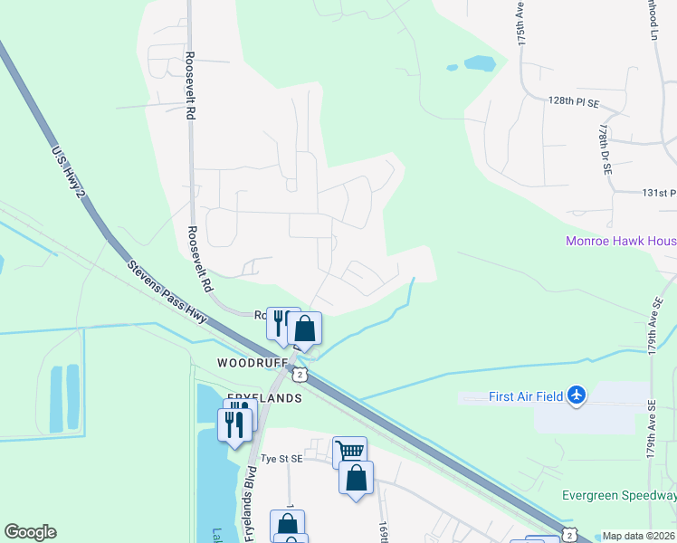 map of restaurants, bars, coffee shops, grocery stores, and more near 13448 Elk Ridge Road Southeast in Monroe