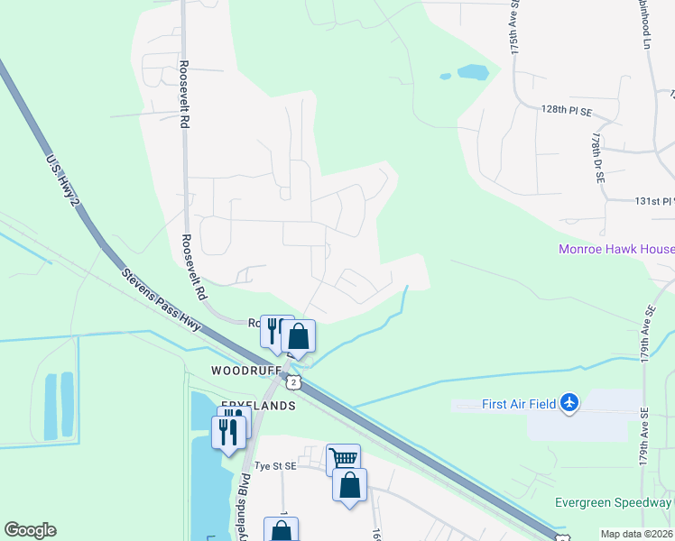 map of restaurants, bars, coffee shops, grocery stores, and more near 13448 Elk Ridge Road Southeast in Monroe