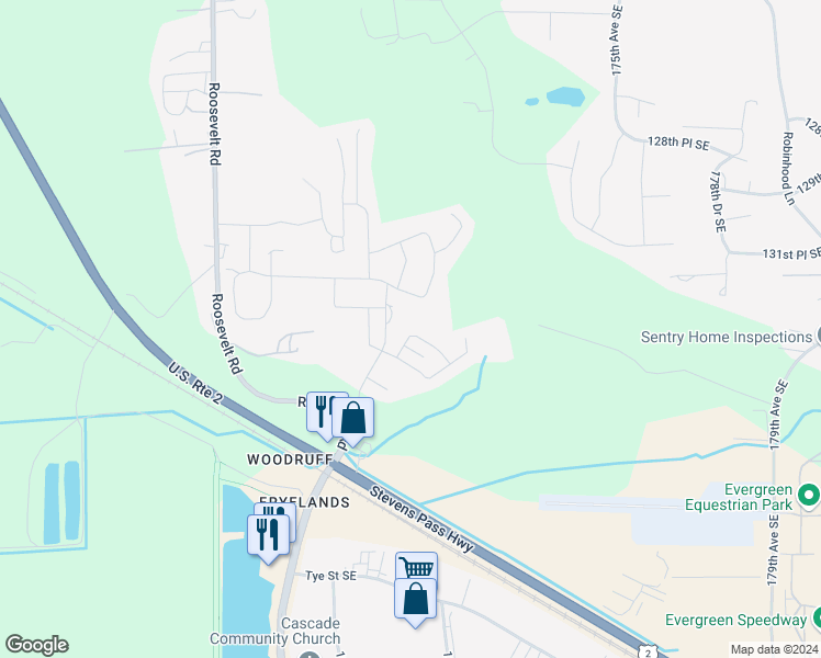 map of restaurants, bars, coffee shops, grocery stores, and more near 13392 Elk Ridge Road Southeast in Monroe