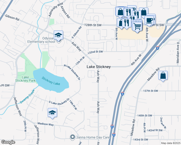 map of restaurants, bars, coffee shops, grocery stores, and more near 1110 135th Street Southwest in Everett