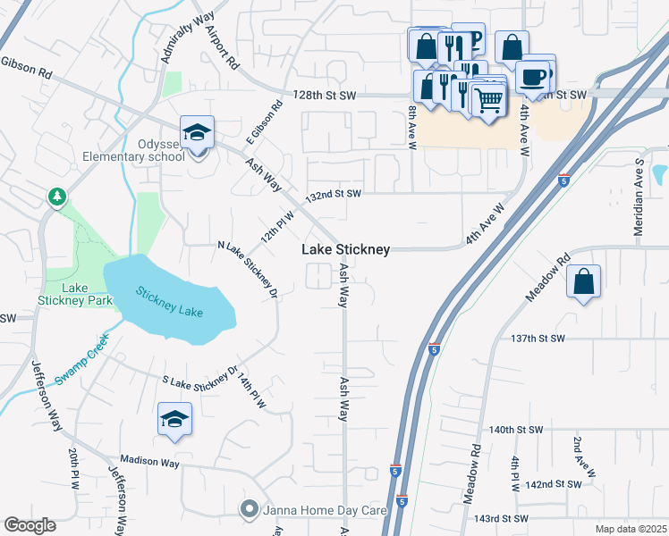 map of restaurants, bars, coffee shops, grocery stores, and more near 1112 133rd Place Southwest in Everett