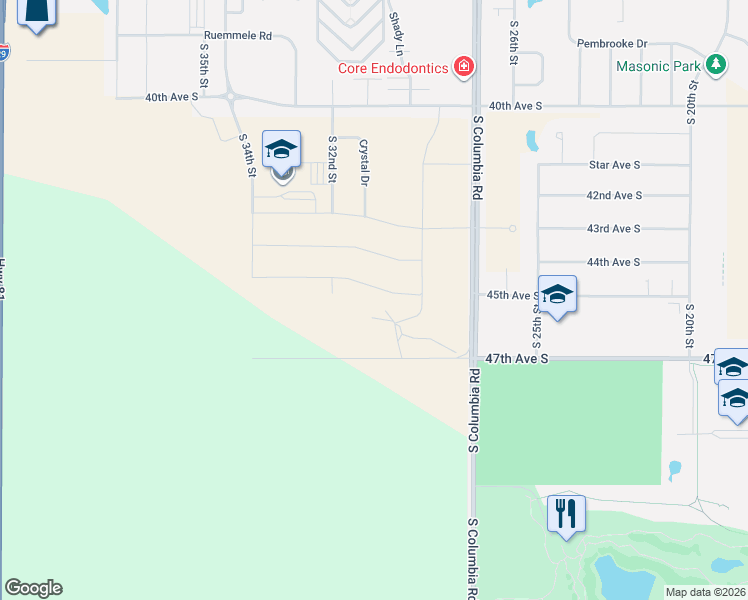 map of restaurants, bars, coffee shops, grocery stores, and more near 2900 47th Avenue South in Grand Forks