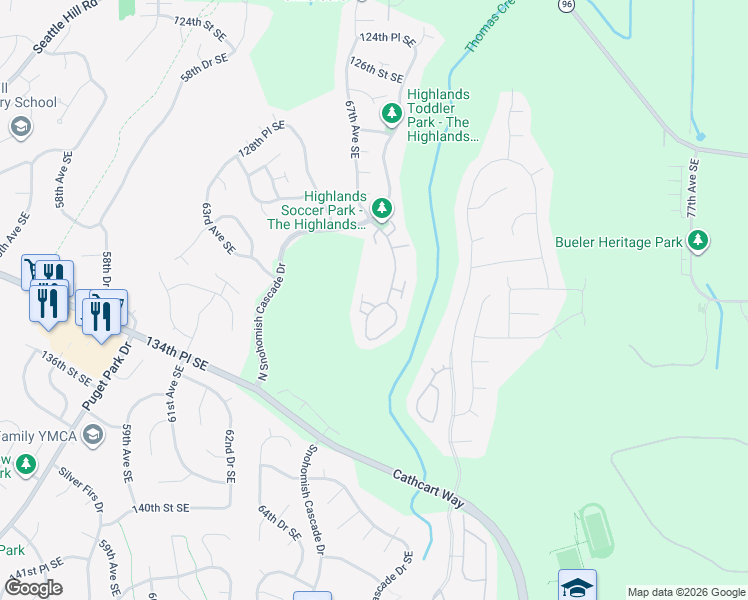 map of restaurants, bars, coffee shops, grocery stores, and more near 6623 133rd Street Southeast in Snohomish