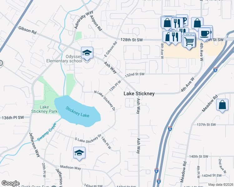 map of restaurants, bars, coffee shops, grocery stores, and more near 13231 12th Place West in Everett