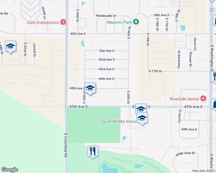 map of restaurants, bars, coffee shops, grocery stores, and more near 2230 45th Ave S in Grand Forks