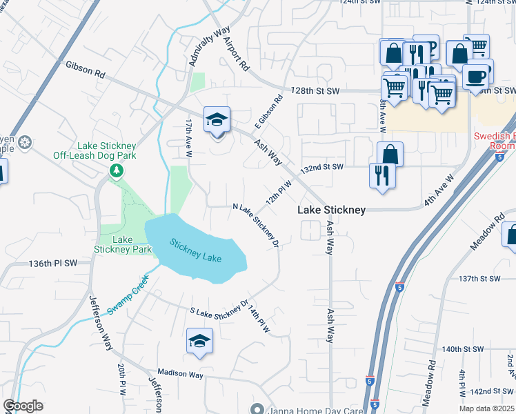 map of restaurants, bars, coffee shops, grocery stores, and more near 13318 12th Place West in Everett
