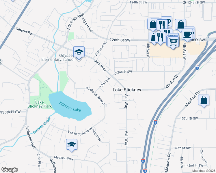 map of restaurants, bars, coffee shops, grocery stores, and more near 13231 12th Place West in Everett