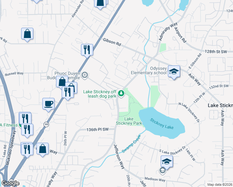 map of restaurants, bars, coffee shops, grocery stores, and more near 2018 131st Place Southwest in Everett