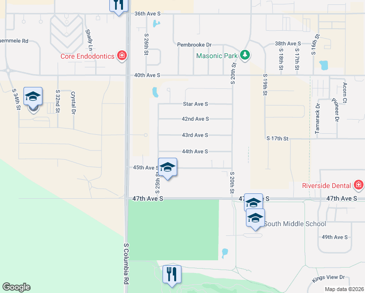 map of restaurants, bars, coffee shops, grocery stores, and more near 2331 43rd Ave S in Grand Forks