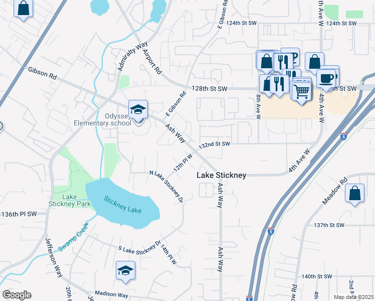 map of restaurants, bars, coffee shops, grocery stores, and more near 1200 131st Place Southwest in Everett
