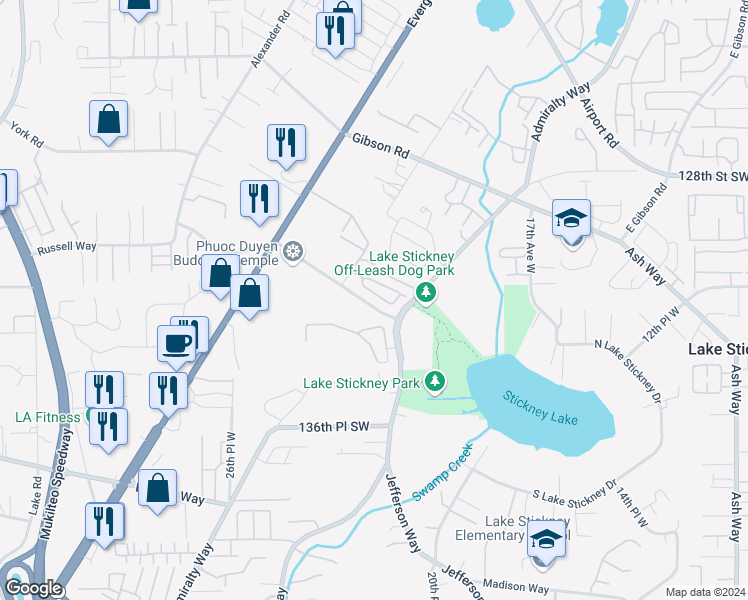 map of restaurants, bars, coffee shops, grocery stores, and more near 2208 132nd Street Southwest in Everett