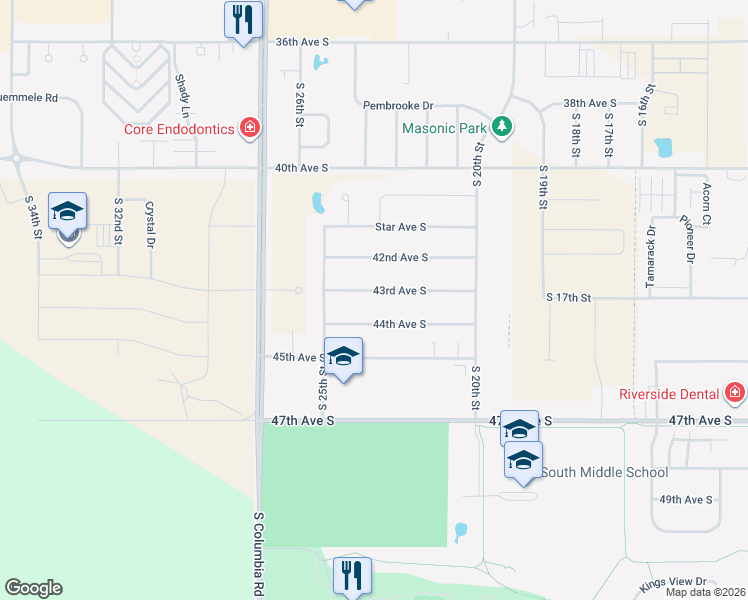 map of restaurants, bars, coffee shops, grocery stores, and more near 2331 43rd Avenue South in Grand Forks