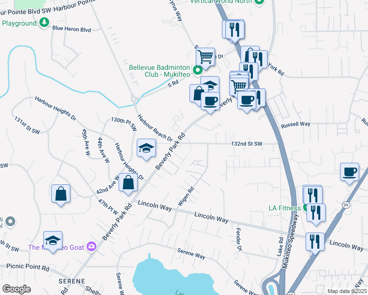 map of restaurants, bars, coffee shops, grocery stores, and more near 3828 Grant Road in Lynnwood