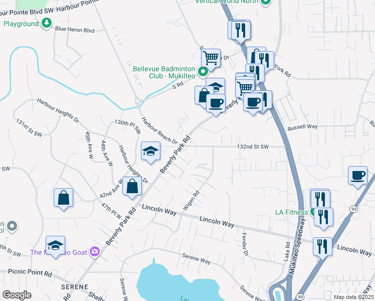 map of restaurants, bars, coffee shops, grocery stores, and more near 3828 Grant Road in Lynnwood