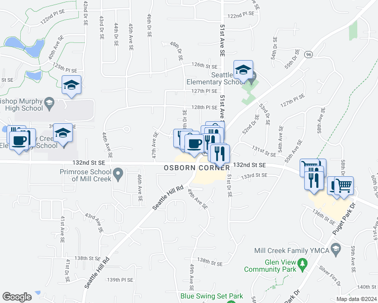 map of restaurants, bars, coffee shops, grocery stores, and more near 4809 132nd Street Southeast in Everett